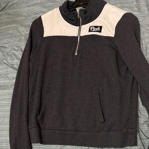 PINK Victoria's Secret Men's Charcoal and White Zip-Up Sweater